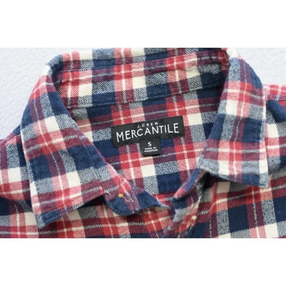 J Crew Big Button Flannel Camp Shirt Button Up‎ Plaid Long Sleeve Mens Sz Small